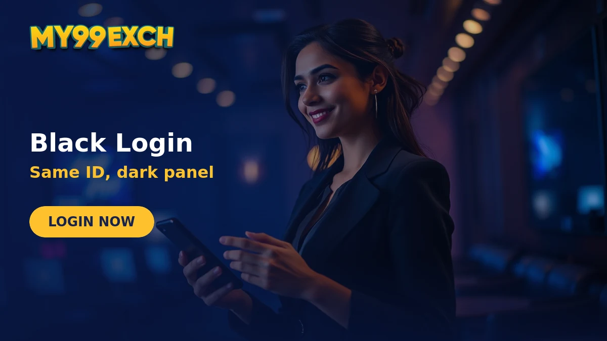 My99Exch black login panel opening on a phone in a dark gaming lounge