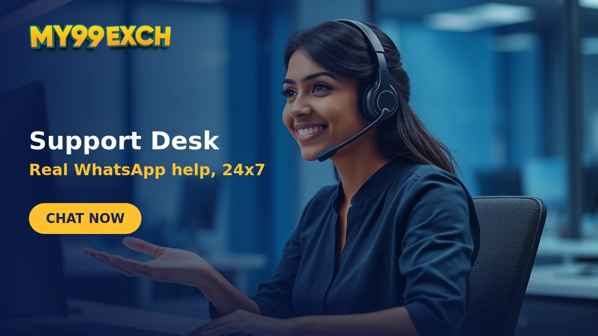 My99Exch support agent on a headset offering help on the official WhatsApp desk